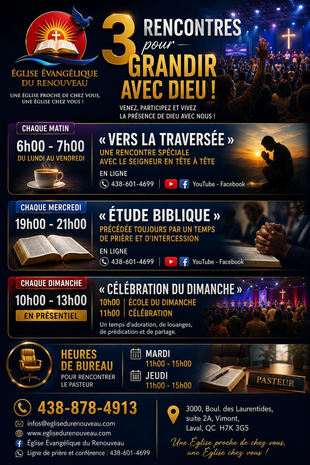 Affiche présentant les rencontres hebdomadaires pour grandir avec Dieu